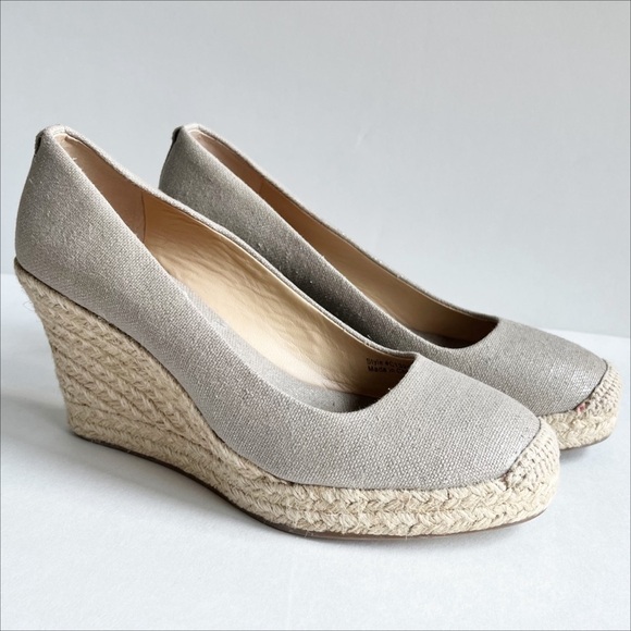 J. Crew Seville Metallic Espadrille Wedges 9 canvas neutral heels summer shoes - Picture 5 of 13